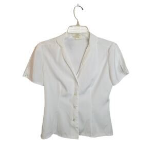 Vtg LATC Blouse Button Up White Retro Short Sleeve Collared Women's Size 5/6